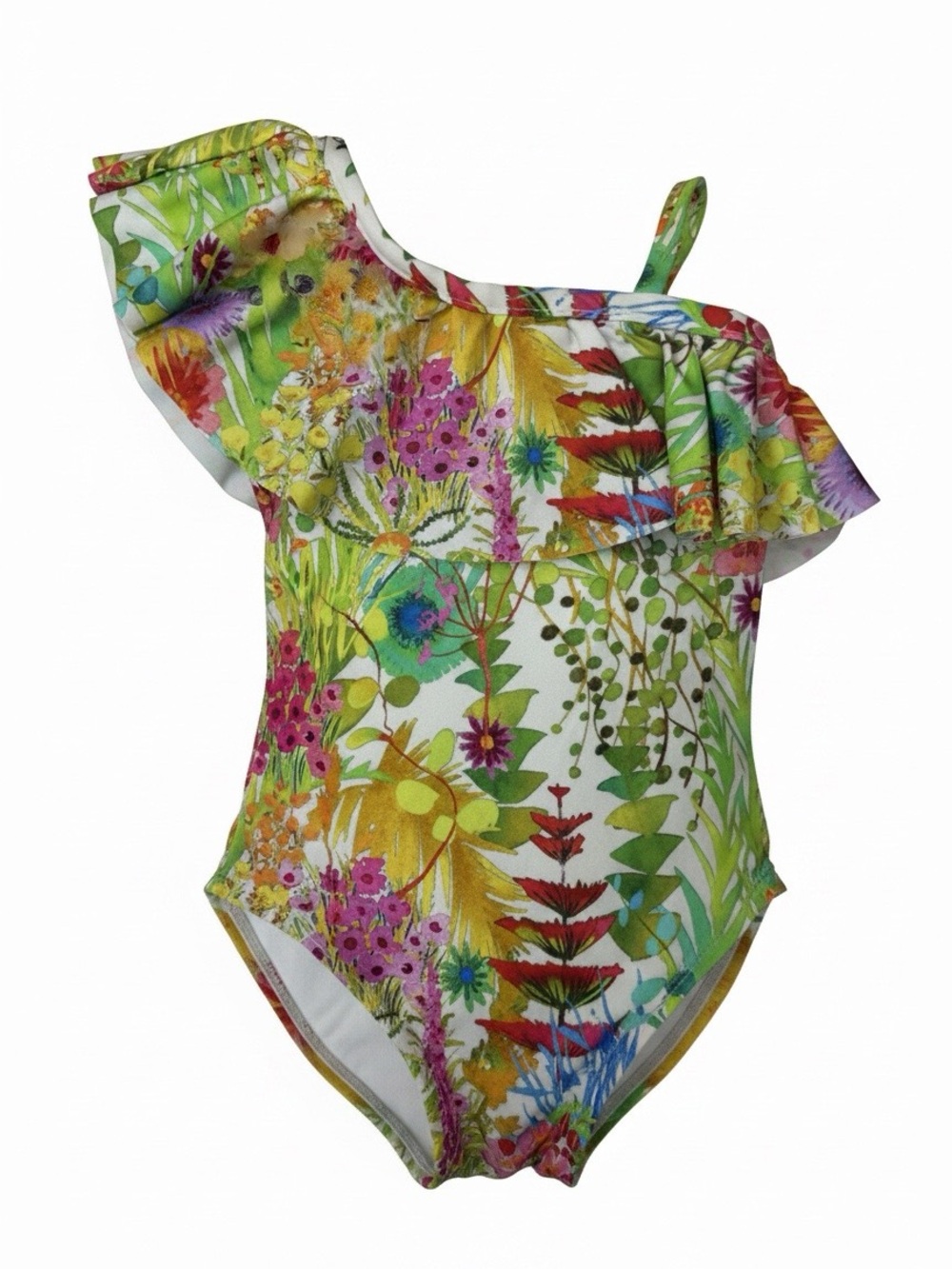 Janie and Jack Multicolor Floral One-Shoulder Ruffle Swimsuit size 6/12M